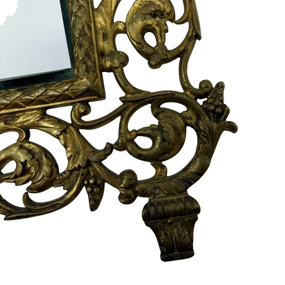 1800s Antique Victorian Bacchus Gilded Brass Wall Mirror Beveled Glass